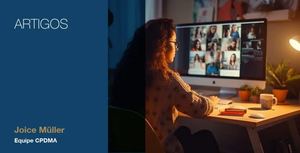 Uma pessoa olhando para um monitor em ambiente doméstico fazendo referência ao teletrabalho.